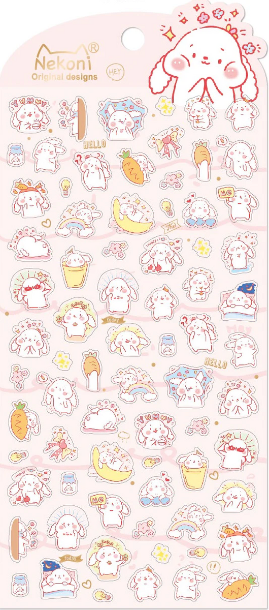 Pink Rabbit Stamp Stickers by Nekoni