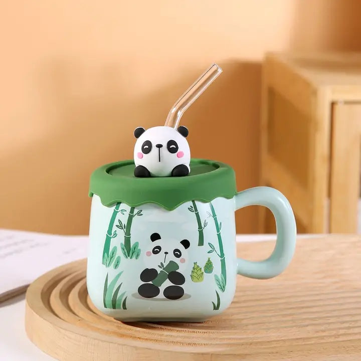 Bamboo Panda Mug With Lid & Straw