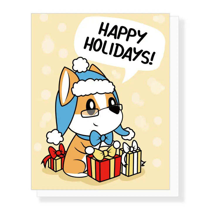 Card Corgi Hat Happy Holidays