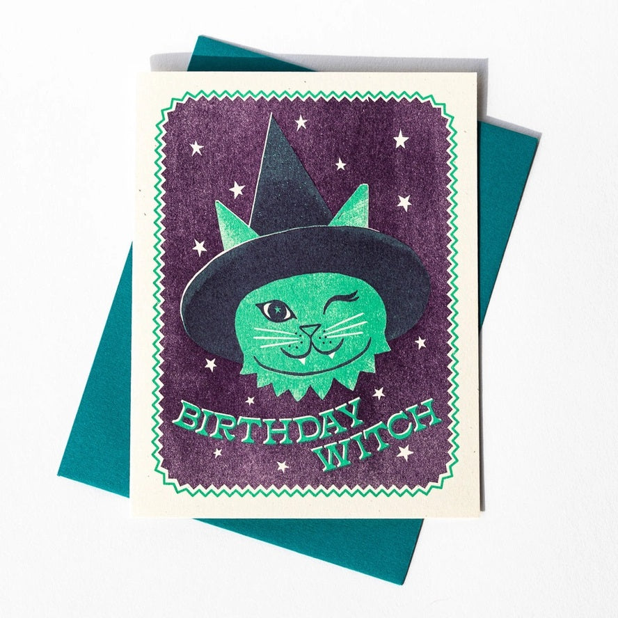 Card Birthday Witch Cat