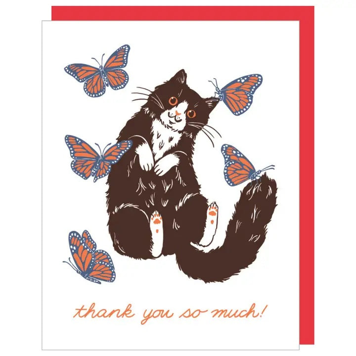 Card Cat & Butterflies Thank You