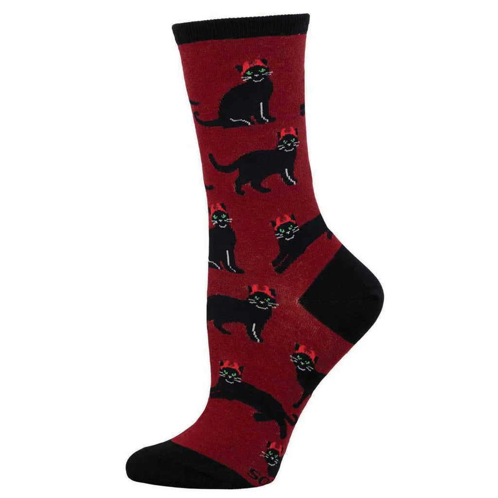 Devilish Cats Women's Crew Socks Red