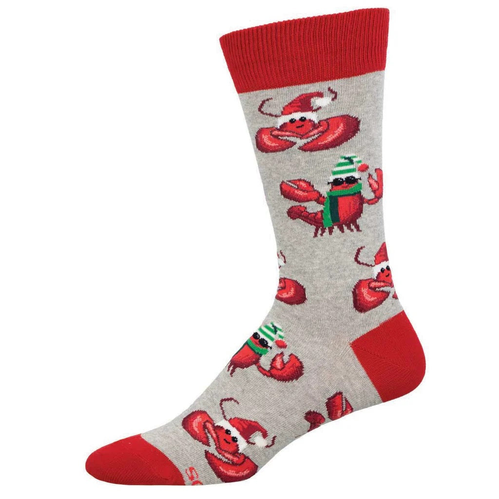 Festive Lobsters Men's Crew Socks Light Gray Heather