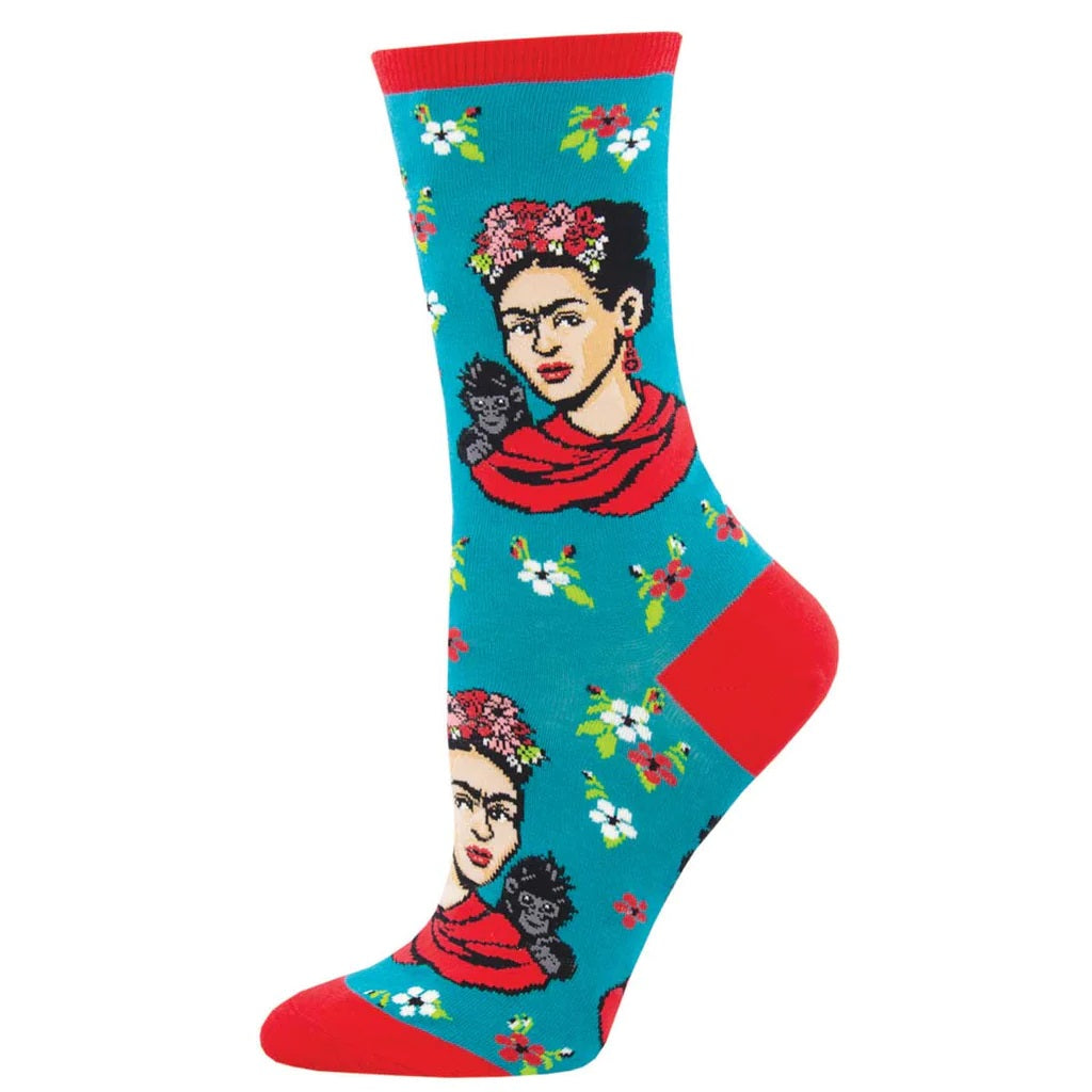 Frida Kahlo Portrait Women's Crew Socks Peacock Blue