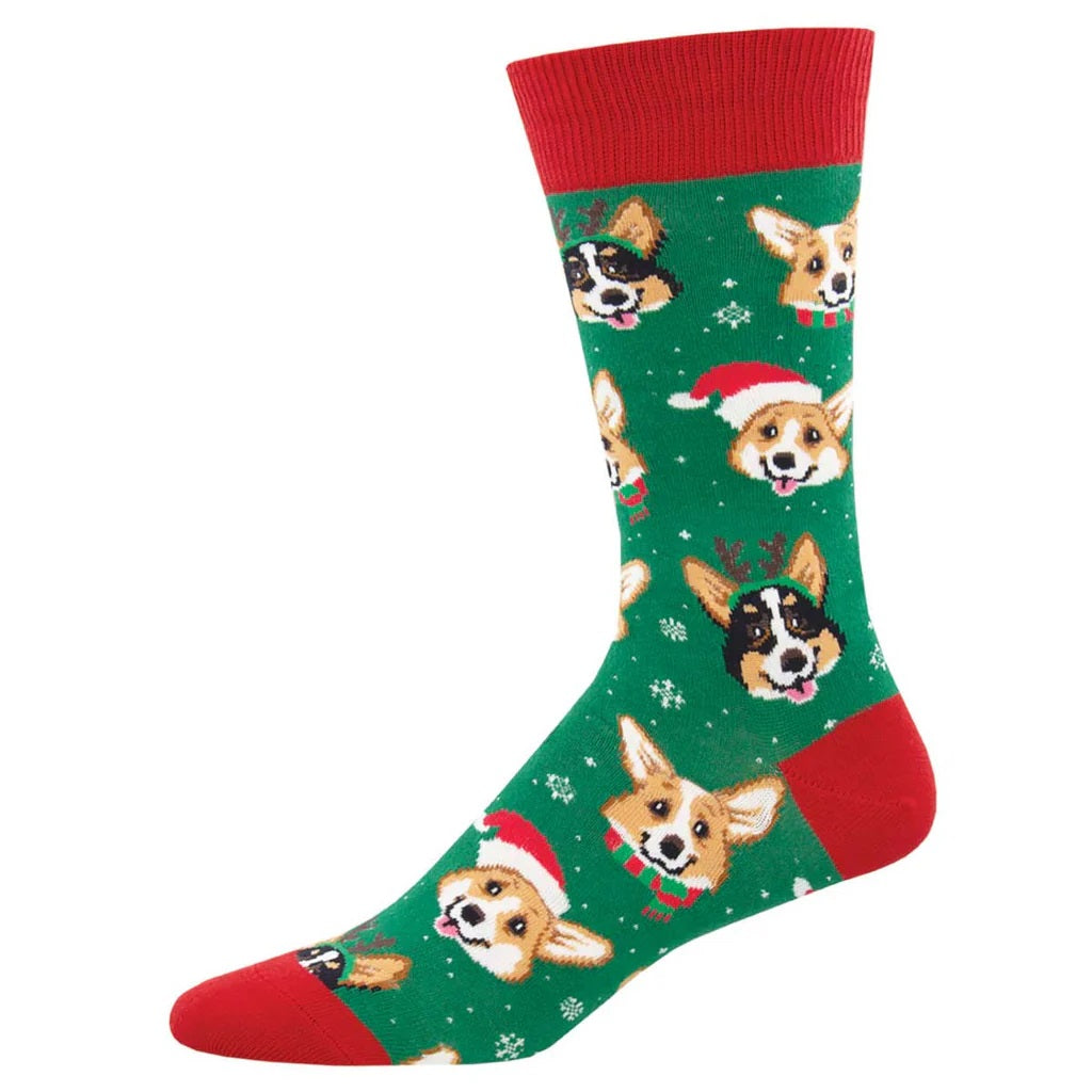 Happy Pawlidays Men's Crew Socks Green