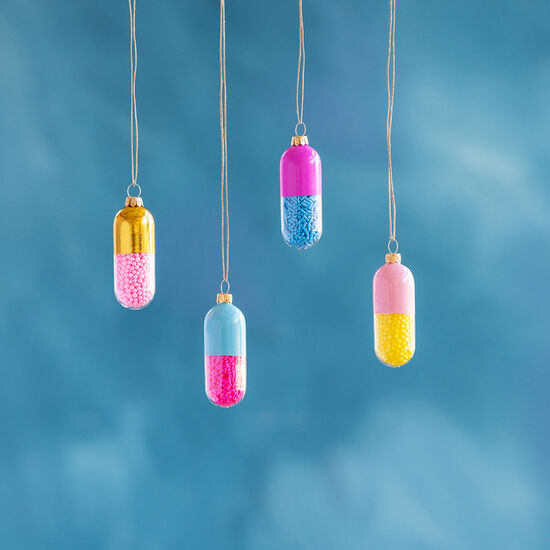 Happy Pill Glass Assorted Ornament