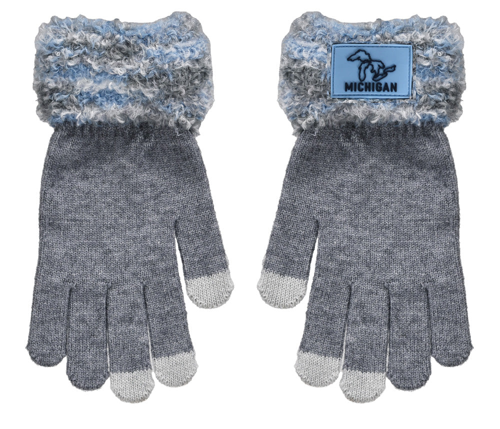 Michigan Blue Fuzzy Cuff Gloves