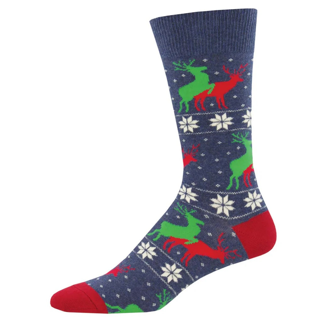 Naughty Reindeer Games Men's Crew Socks Denim Heather