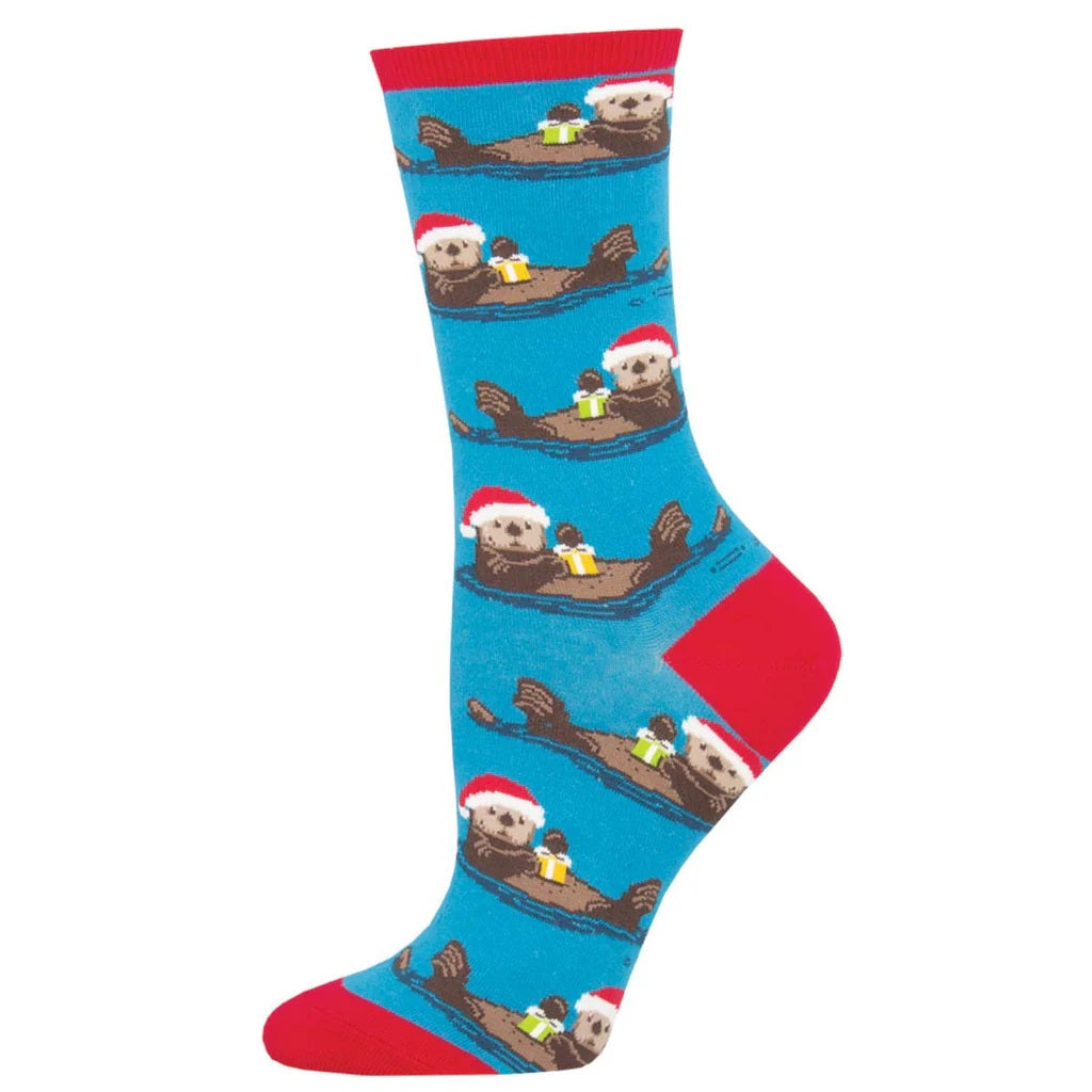 Otterly Merry Women's Crew Socks Blue