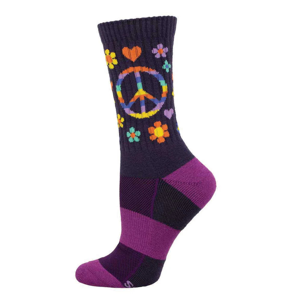 Peace, Love, And Flower Power Women's Wool Crew Socks Purple