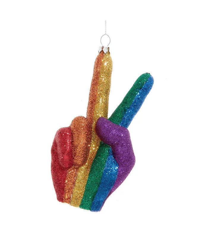 Pride Peace Sign Glass Ornament 5.74"