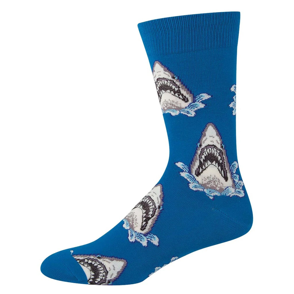 Shark Attack King Crew Socks Blue