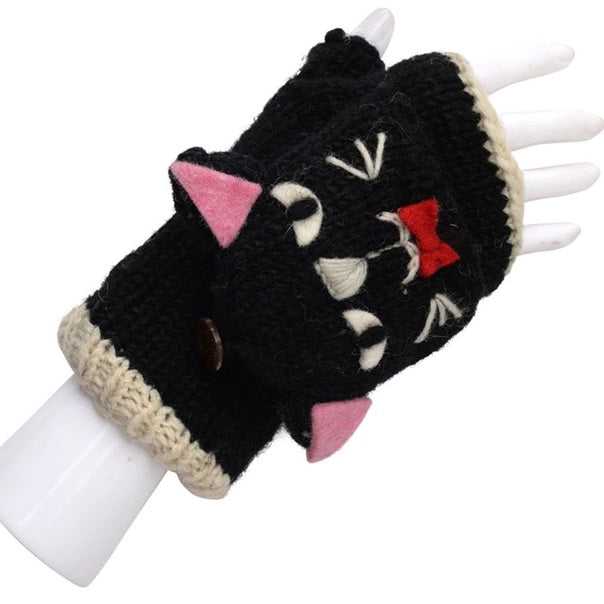 Wool Arm Warmers Cat Mittens