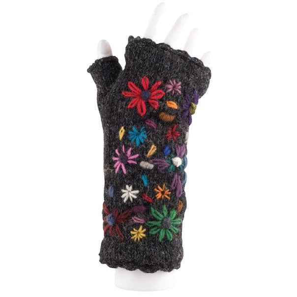 Wool Arm Warmers Multi Color Flower 21.99 Black