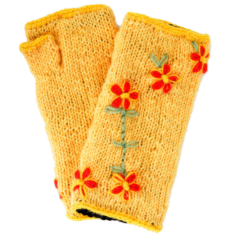 Wool Arm Warmers Yellow Flower 21.99