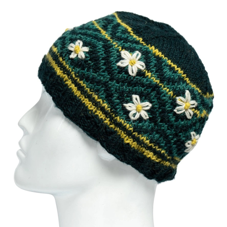 Wool Hat Daisy Flower 18.99 Green