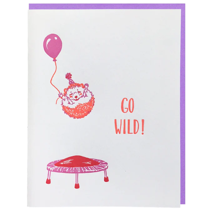 Card Hedgehog Trampoline Birthday