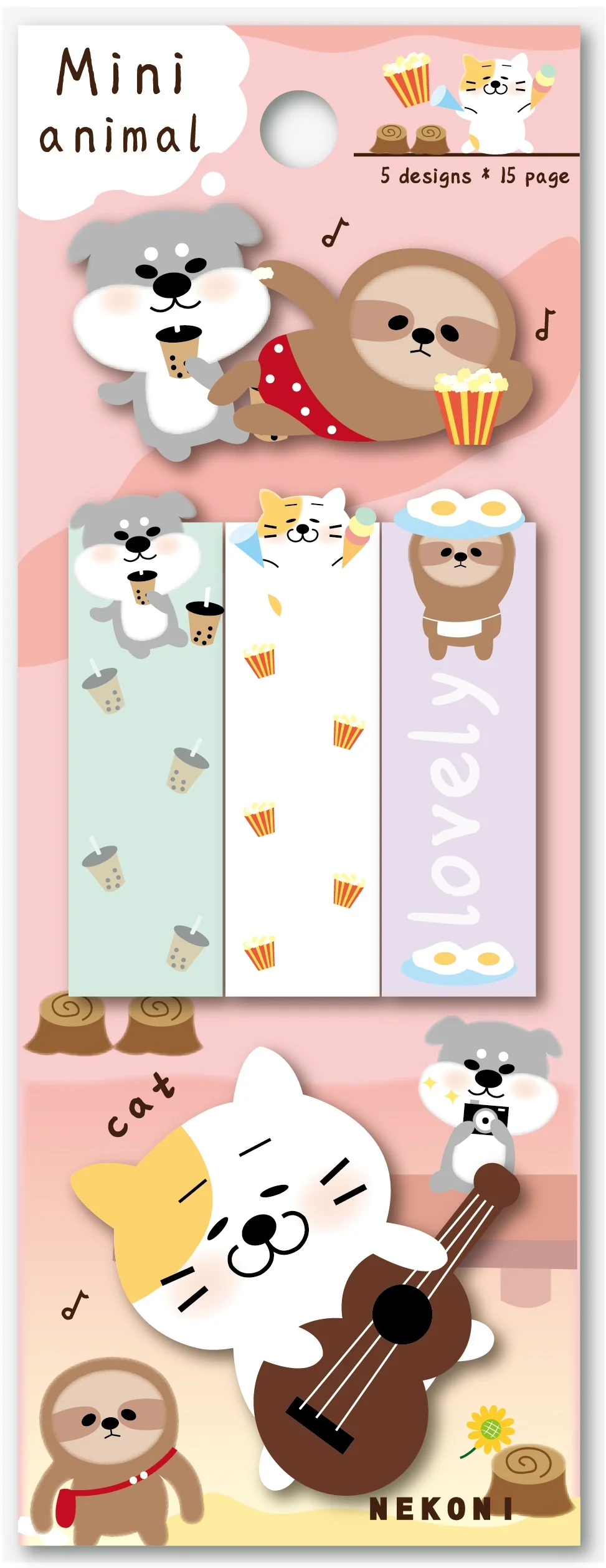 Cat Dog Sloth Sticky Notes Nekoni