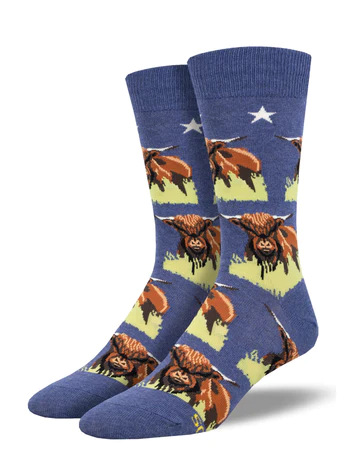 Highland Cows Men's Crew Socks Blue Heather