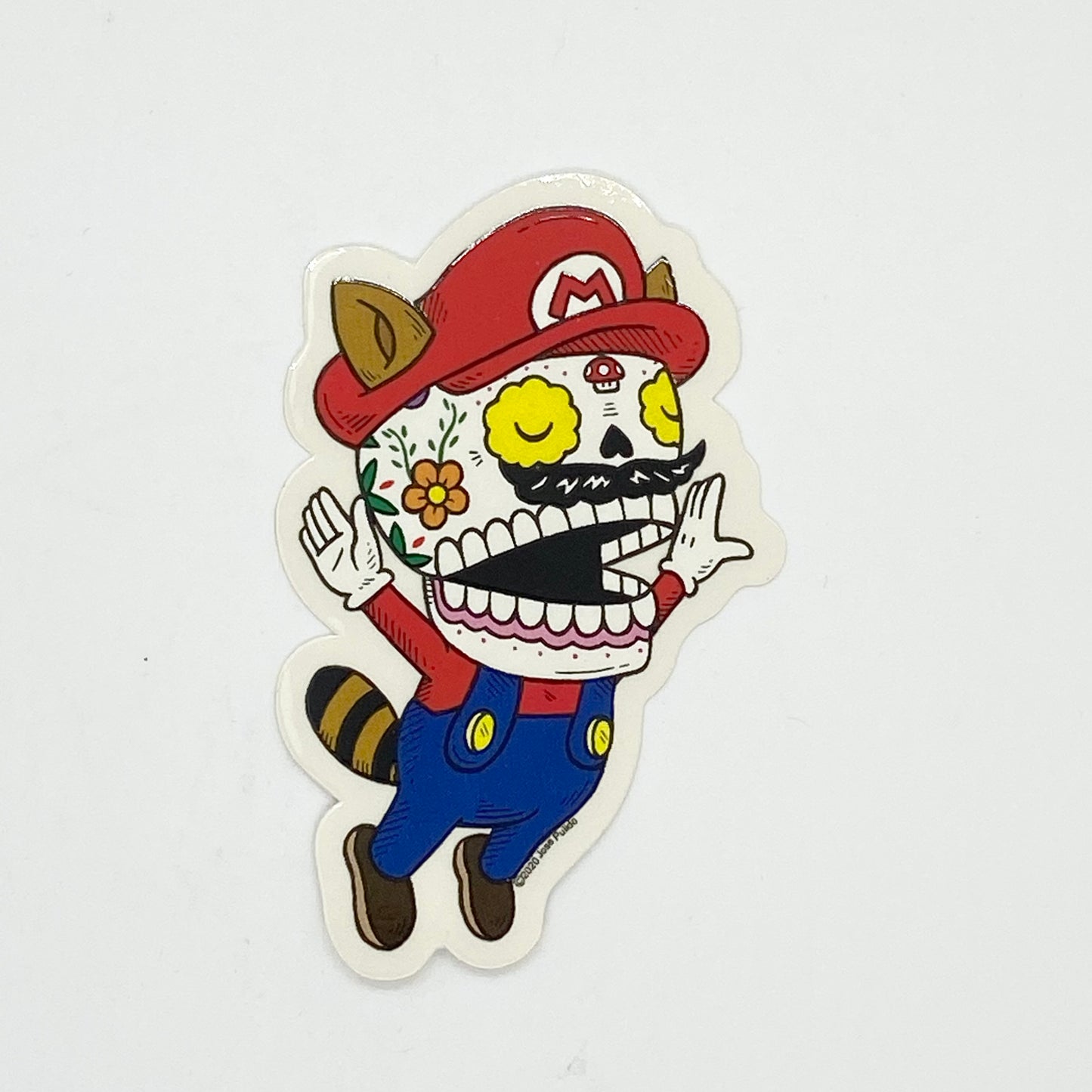 Super Mario Raccoon Sugar Skull Sticker