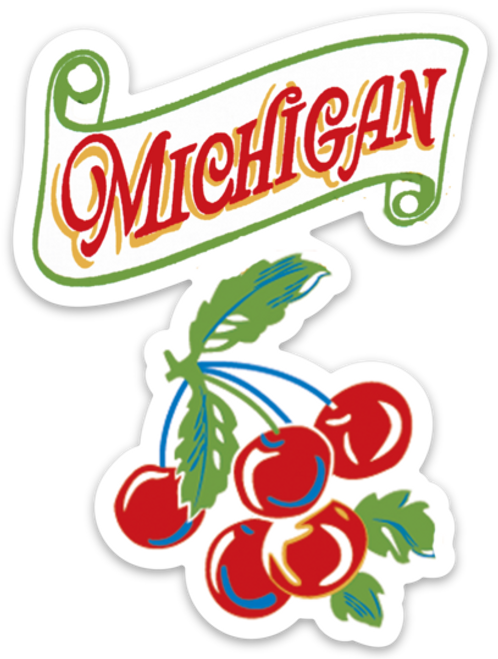 Michigan Cherry Retro Die Cut Sticker