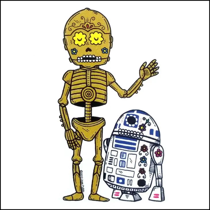 R2-D2 & C-3PO Sugar Skull Sticker Star Wars